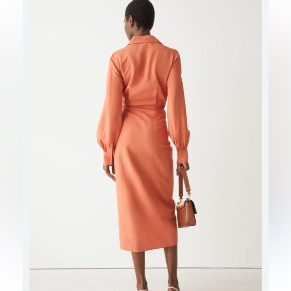 & Other Stories Wrap Midi Dress Rust Orange Women’s Size 4 Long Sleeve - Picture 5 of 9